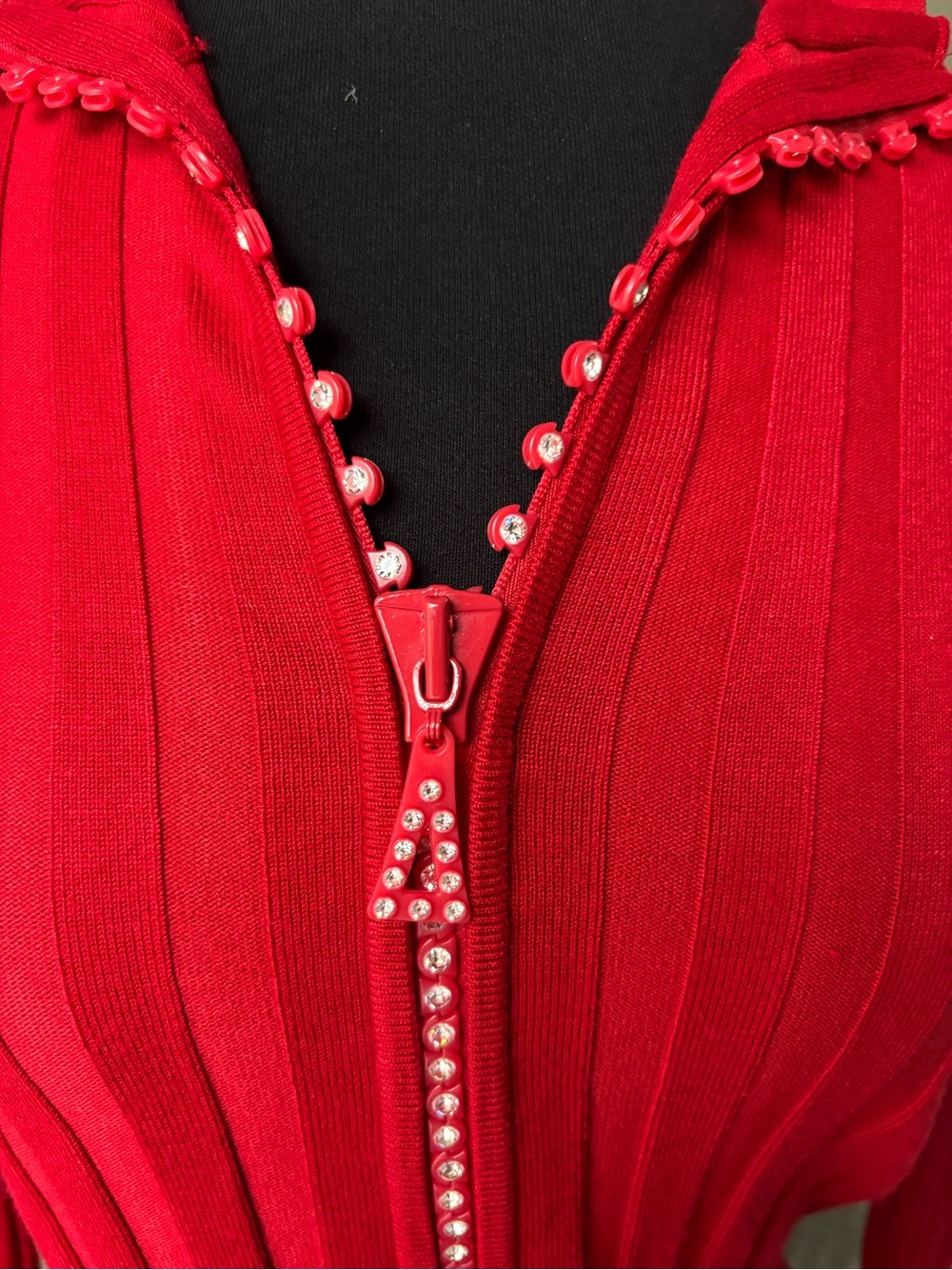 Belldini Red Rhinestone Zip Front Ribbed Cardigan Sweater – Small - Picture 2 of 4